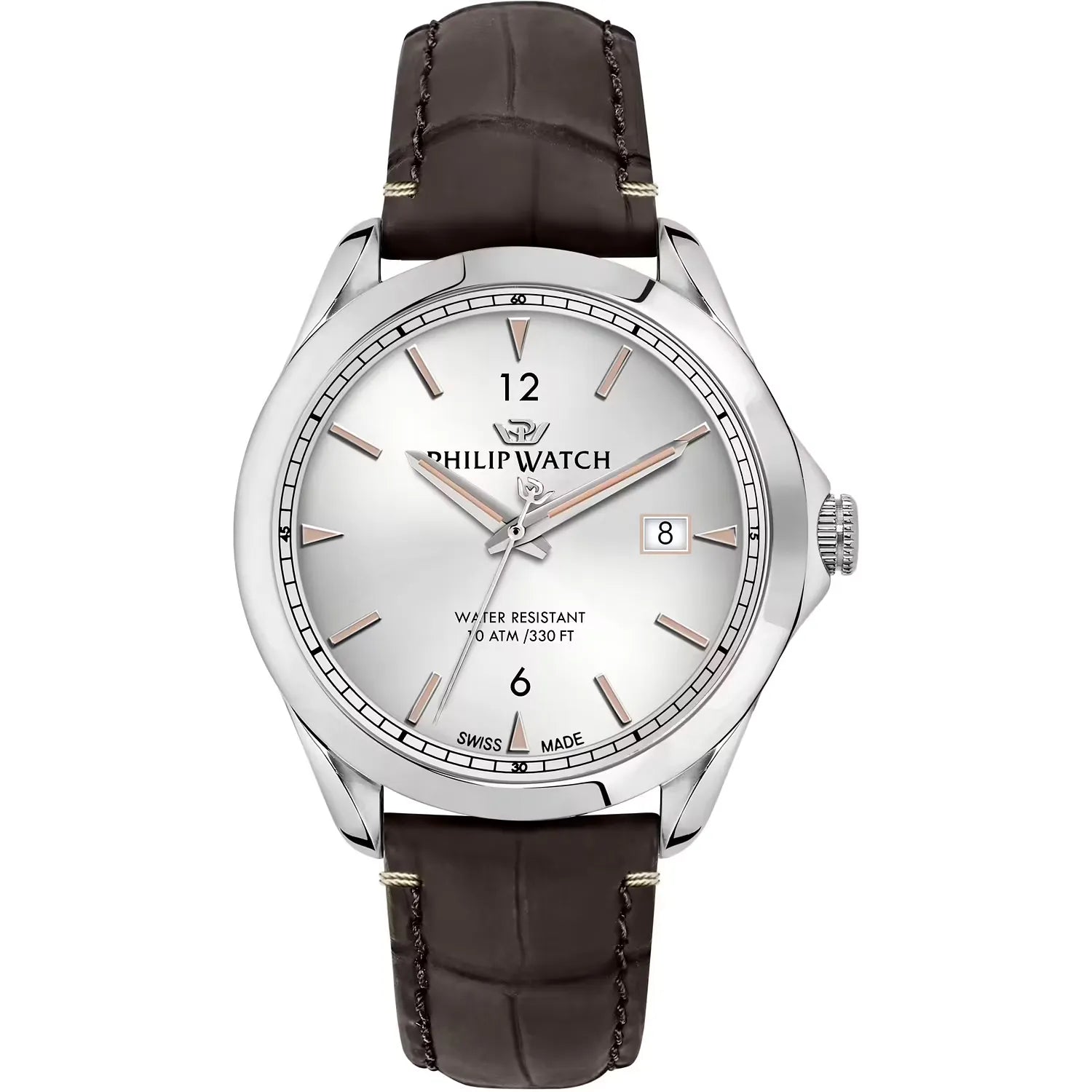 Orologio da uomo con movimento al quarzo e funzioni di solo tempo con data. Cassa in acciaio inox dal diametro di 41 mm. 
