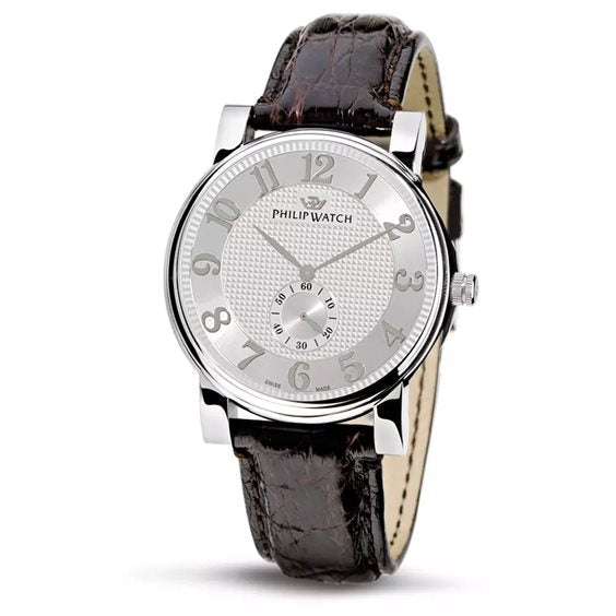 orologio philip watch da uomo con movimento al quarzo, cassa in acciaio diametro 41mm, cinturino in pelle coccodrillo color violetto , vetro zaffiro