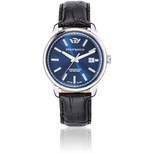 Orologio da uomo con movimento al quarzo ETA F06.115 e funzioni di solo tempo con data.
Cassa rotonda in acciaio inox dal diametro di 40 mm. Fondello a vite