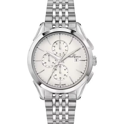 Orologio da uomo con movimento al quarzo RONDA 3540 e funzioni di cronografo con data.
Cassa in acciaio inox dal diametro di 41 mm. Fondello a vite.