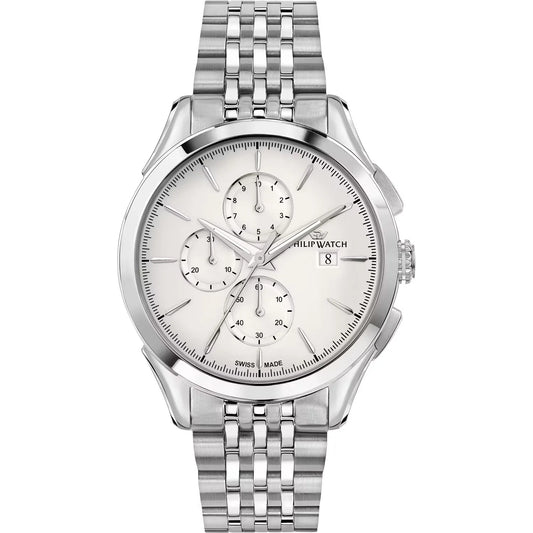 Orologio da uomo con movimento al quarzo RONDA 3540 e funzioni di cronografo con data.
Cassa in acciaio inox dal diametro di 41 mm. Fondello a vite.