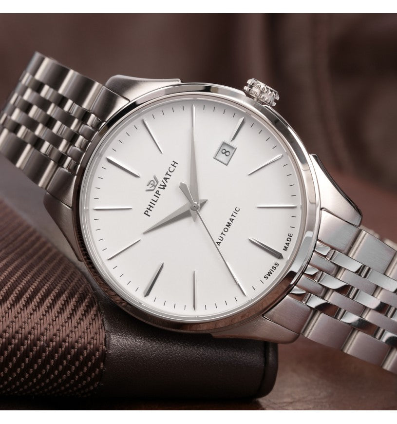 orologio da uomo con movimento automatico sellita sw200-1 con rotore personalizzato con monogramma  inciso e funzioni di solo tempo con data, 41mm
