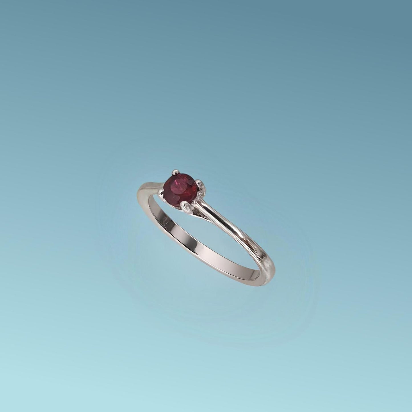 anello solitario in oro bianco 18kt di meteore gioielli con rubino naturale taglio brillante ct 0.31 